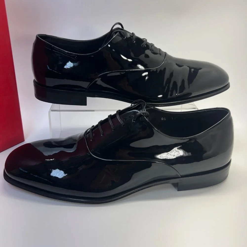 Salvatore Ferragamo Denzel Men Shoes Black Patent Leather Formal Shoes Size 11E